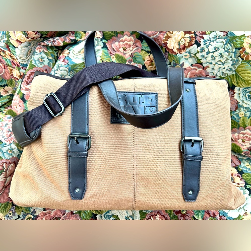 Buffalo David Bitton Tan and Black Duffel Bag with Classic Design